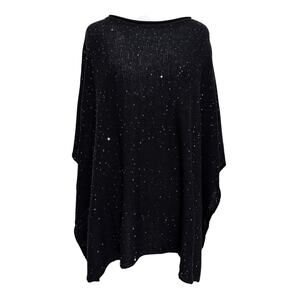 Eileen Fisher Oversized Knit Merino Wool Blouse S/M Black Sequin Holiday Party
